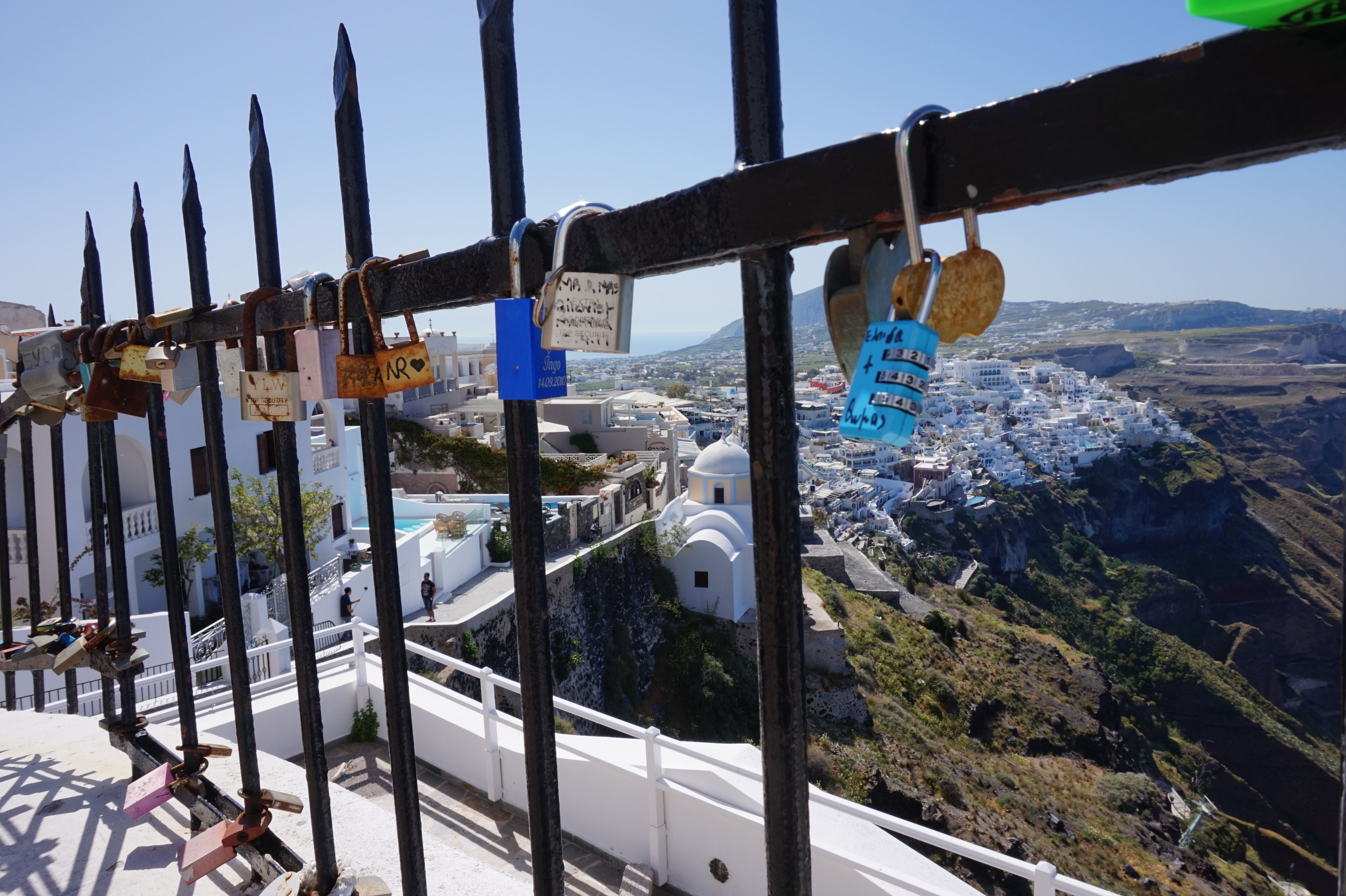Padlocks on a fence in Santorini