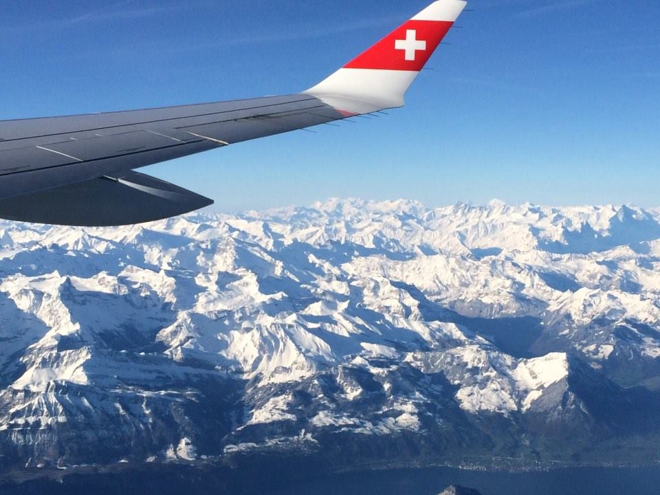 Swiss alps from airplane window