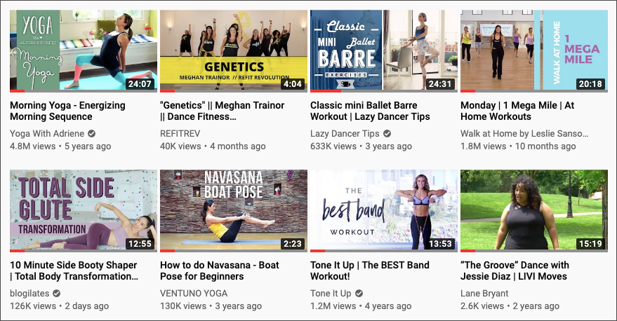 Thumbnail image of 8 of my 10 favourite YouTube exercise channels.